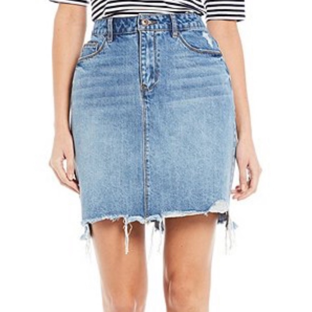 🌺Brand New🌺Rare Distressed Raw Cut Denim Skirt - Picture 2 of 12
